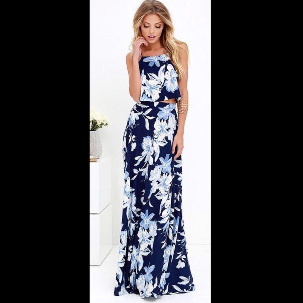 Blue floral two piece maxi dress